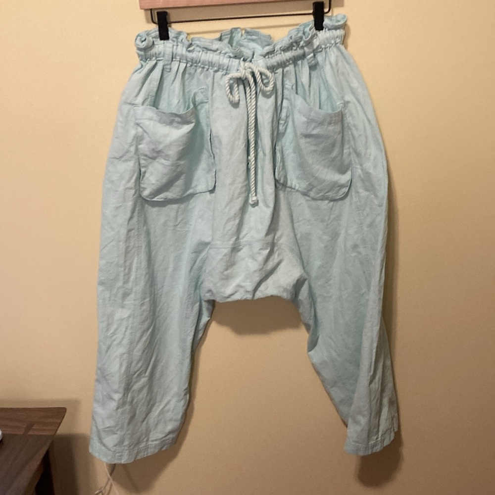 Free People Blue Cropped Ankle Pants with Paper-Bag Waist - Picture 4 of 5